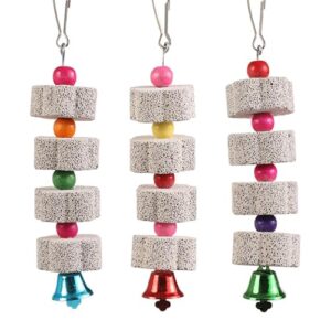 RQcMid 3 Stück Wellensittich Spielzeug, Vogelspielzeug für Wellensittiche, Papageienspielzeug, Kalkstein für Wellensittiche, Nymphensittich Spielzeug, Farbe Zufällig, 19 cm x 4 cm