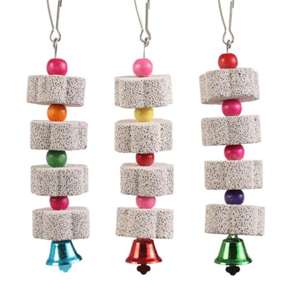 RQcMid 3 Stück Wellensittich Spielzeug, Vogelspielzeug für Wellensittiche, Papageienspielzeug, Kalkstein für Wellensittiche, Nymphensittich Spielzeug, Farbe Zufällig, 19 cm x 4 cm