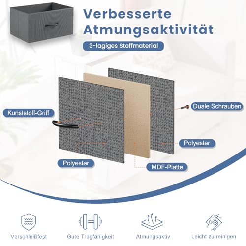 DUMOS Kommode mit Schubladen - Kommoden & Sideboards für Schlafzimmer Geeignet, Komodenschrank mit 4 Schubladen, Stoffkommode mit Stabilem Stahlrahmen, Ideal für Schlafzimmer, Wohnzimmer (Grau) – Bild 5