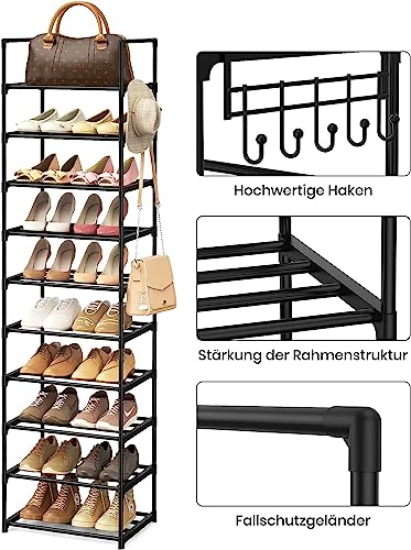 Vicye Schuhregal mit 10 Ablagen Schuhschrank hoch Schmal Schuhständer für Flur Schlafzimmer Wohnzimmer Eingang (10 Ablagen) – Bild 4