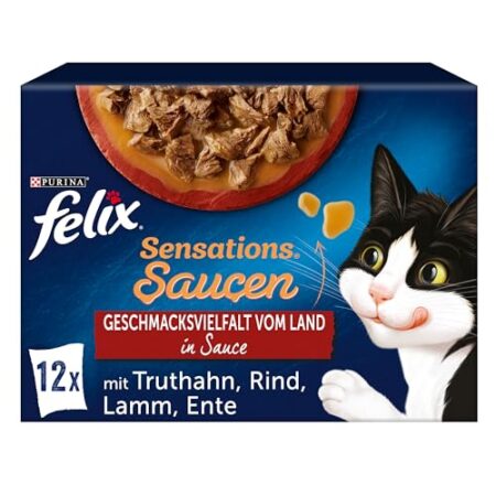 PURINA FELIX Sensations Saucen Geschmacksvielfalt vom Land Katzennassfutter 12x85g Portionsbeutel