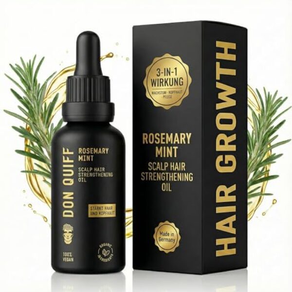 Rosmarinöl Haarserum für Haarwachstum – Don Quiff® Hair Growth Serum – 50 ml – BIO Rosmarin, Minze, Jojoba, Arganöl, Rizinusöl, Teebaumöl, Vitamin E – Kopfhautpflege & Anti-Frizz – Made in Germany