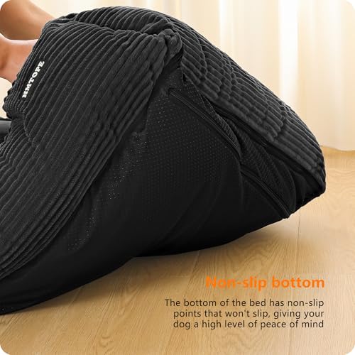 HMTOPE Hundebett, Hundesofa, Hundematte aus Cord, S/M/L, rutschfest, Abnehmbar und Waschbar, Weich und Atmungsaktiv, Dunkelgrau, 90 x 75 x 25 cm – Bild 4