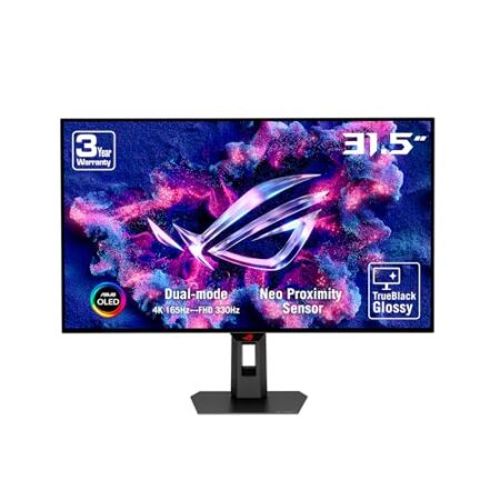 ASUS ROG Strix OLED XG32UCWG (32 Zoll 4K UHD Gaming Monitor, Dual-Modus 4K bei 165 Hz FHD bei 330 Hz, 0.03ms, Sync-Tech, HDR 400 TB, QD-OLED, 16:9, 3840x2160, DP, HDMI, 15W USB-...