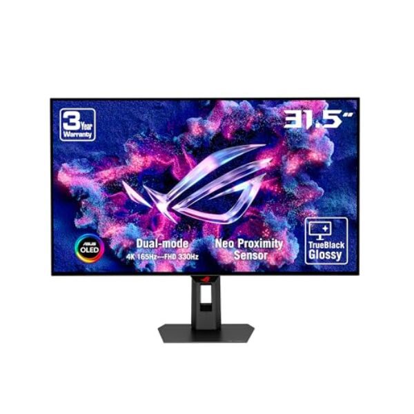 ASUS ROG Strix OLED XG32UCWG (32 Zoll 4K UHD Gaming Monitor, Dual-Modus 4K bei 165 Hz FHD bei 330 Hz, 0.03ms, Sync-Tech, HDR 400 TB, QD-OLED, 16:9, 3840×2160, DP, HDMI, 15W USB-C, USB-Hub)
