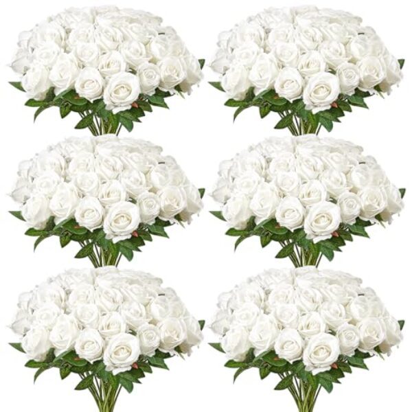 VEVOR Künstliche Blumen Rosen, 120 Stück Kunstblumen, Weiße Gefälschte Rose mit Stielen, Schaumrosen für DIY Hochzeit Blumensträuße Braut Valentinstag Muttertag Zuhause Dekoration
