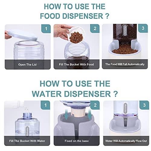 Automatischer Futterspender 3.8L,Wasserspender 3.8L Feeder Futterautomat Trockenfutter Spender Futterstation für Hunde Katze Haustiere (Grau) – Bild 6