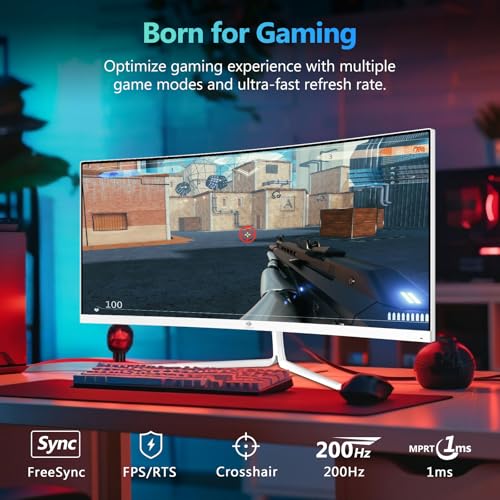 Z-Edge 30 Zoll Ultrawide Curved Gaming Monitor 200Hz (DP) 165Hz (HDMI) 1ms MPRT, 2560x1080 VA Panel, 21:9 R1500 Curved Bildschirm, 99% sRGB, 300cd/m² Helligkeit, FreeSync, HDMI & DisplayPort, Weiß – Bild 3
