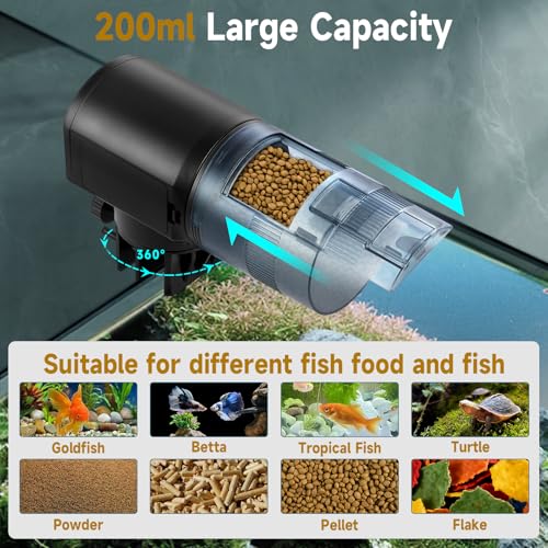 URAQT Futterautomat Aquarium, 200ml Automatischer Fischfutterautomat für Aquarium mit Timer, Einstellbar Fische Fischfutterspender mit 2 AAA-Batterien im Lieferumfang enthalten, Fischfutterschwimmring – Bild 3