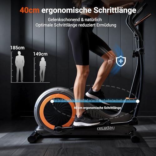 Niceday Ellipsentrainer für Zuhause, Leiser Magnetwiderstand, 40 cm Schrittweite, 150 kg Belastbarkeit, Gelenkschonend, Stabiler Heimtrainer mit LCD-Display & Große Pedale – Ideal für Wohnung – Bild 5