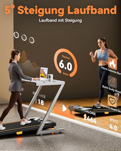 Laufband für Zuhause und Büro BestGod, Walking Pad mit Steigung 5%, Laufbänder 2.5 HP, leises Walking Pad mit Fernbedienung, bis 150 kg Belastbar – Bild 5