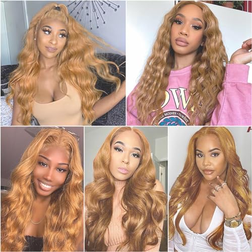 Hxxcoup Human Hair Wig #27 Honey Blonde Body Wave 13X4 Lace Front menschliche Haarperücke Echte Haare mit hohem Handwerk Glueless Wig For Women 22 Zoll – Bild 3