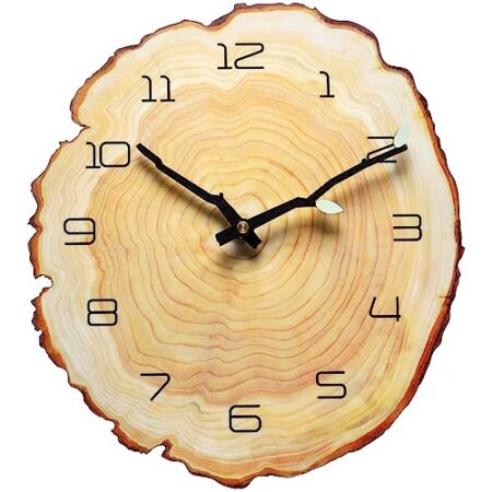 NUOVO 12 Zoll Jahresring Wanduhr Holz Kornuhr Baum Stump Form Uhr Kreative stille Uhr Quarzuhr Batteriebetriebene arabische Ziffern Dekoratives Zuhause Wohnzimmer Büro