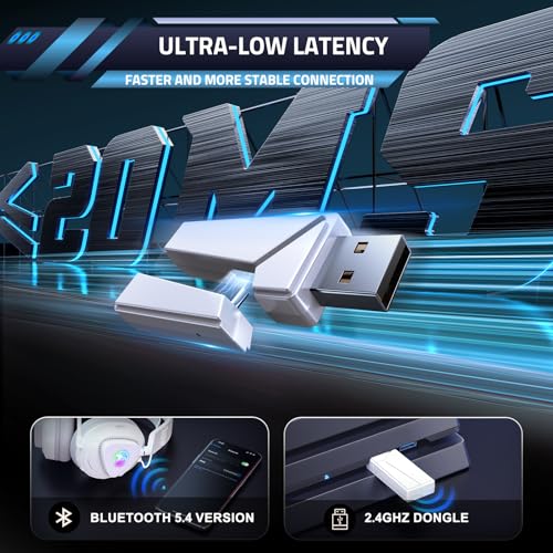 Awinnasey PH3 Kabelloses Gaming Headset für PS5, PS4, PC,Bluetooth-Kopfhörer mit 50 Stunden Akku, Gaming-Headset mit Mikrofon mit Geräuschunterdrückung, RGB Licht, Perlweiß – Bild 5