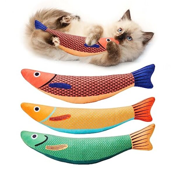 Potaroma Katzenspielzeug Set, 3er Fisch Kicker mit Katzenminze & Knistergeräusch, Weiches Interaktives Spielzeug für Katzen, Selbstbeschäftigung & Intelligenztraining für Alle Rassen