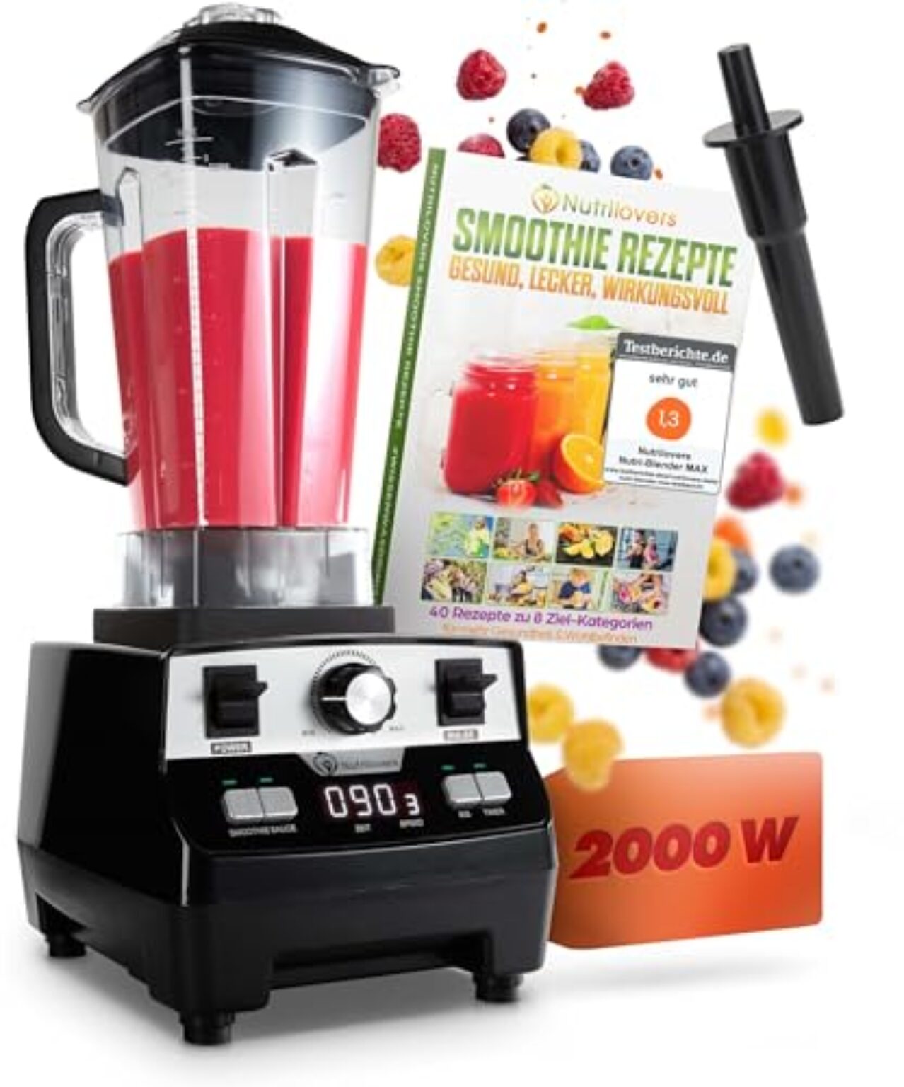 NUTRI-BLENDER MAX Hochleistungsmixer 2000W Standmixer Smoothie Hochleistung Smoothie-Maker Profi Mixer Blender – 2L Tritan, BPA-FREI, 9 Stufen, Digital-Timer Inkl. Smoothie Rezeptbuch