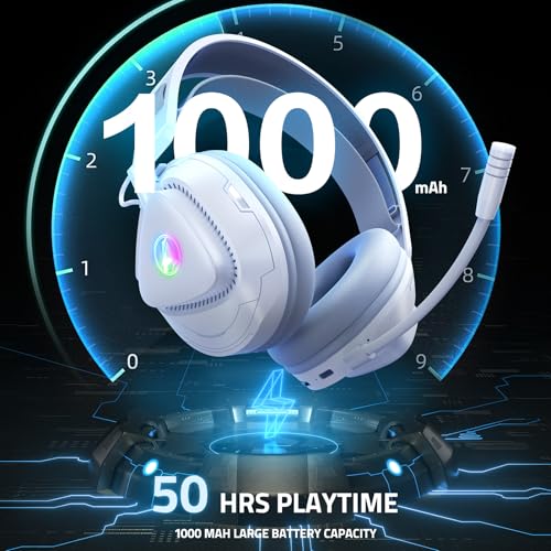 Awinnasey PH3 Kabelloses Gaming Headset für PS5, PS4, PC,Bluetooth-Kopfhörer mit 50 Stunden Akku, Gaming-Headset mit Mikrofon mit Geräuschunterdrückung, RGB Licht, Perlweiß – Bild 6