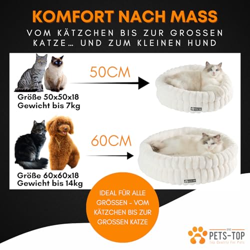 One PETS-TOP Katzenbett Flauschig – Katzenkissen Rund Weich – Cat Bed Waschbar – Schlafplatz für Katze & Kleine Hunde – rutschfest (Weiß, 50cm) – Bild 5
