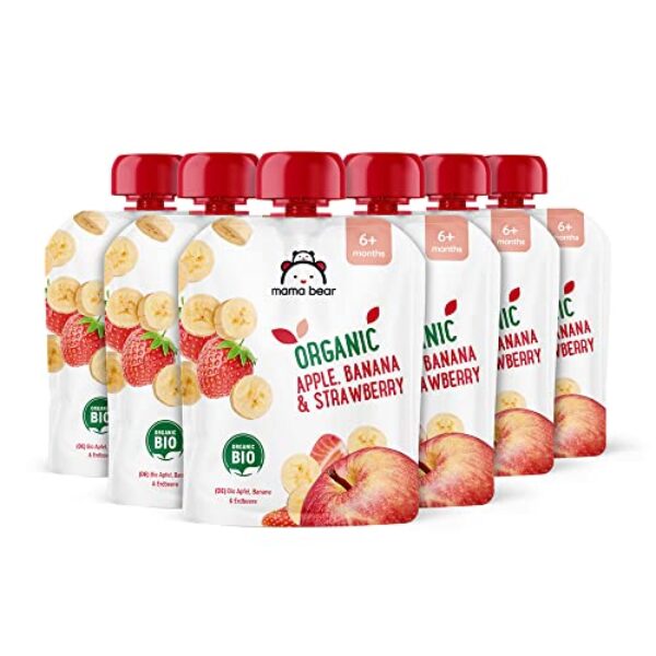 Amazon-Marke: Mama Bear Quetschie Bio Apfel, Banane und Erdbeere, vegetarisch, 90g (6er-Pack)
