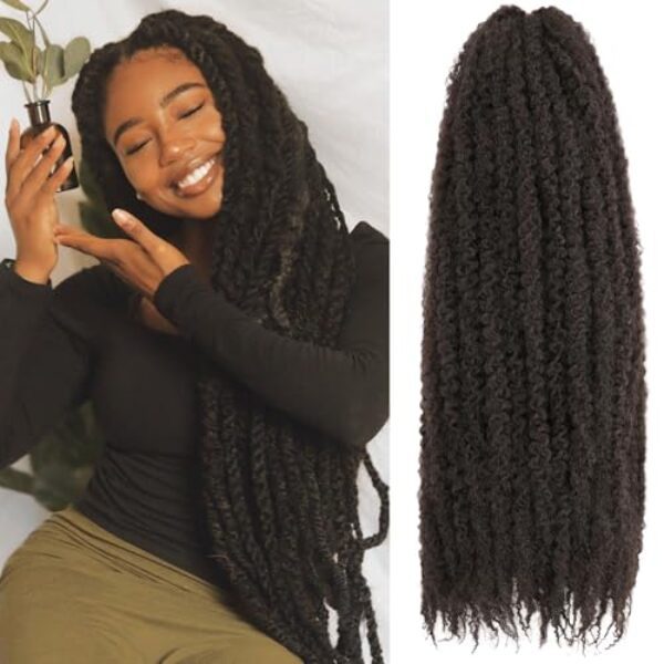 Samtress 24 Inch Marley Twistn Braiding Hair 8 Packs Pre Fluffed Afro Kinky Curly Hair Extensions for Jumbo Twist Marley Braids Dark Brown Long Afro Kinky Twist Hair Synthetic for Women (#4)