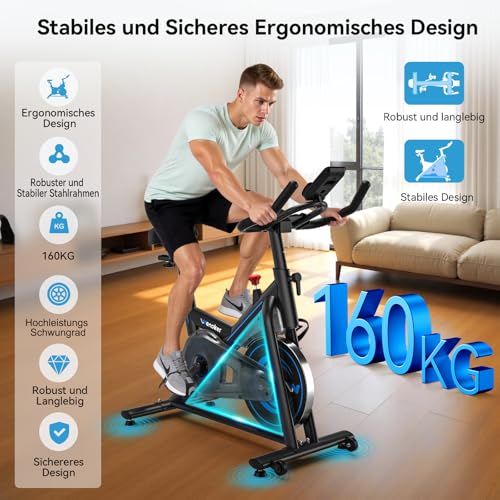 Wenoker Heimtrainer Fahrrad mit App,Leises Ergometer Hometrainer Fahrrad mit Magnetwiderstand,Spinning Bike Indoor Fitnessbikes für Kardio-Training zu Hause,Bis 160KG – Bild 6