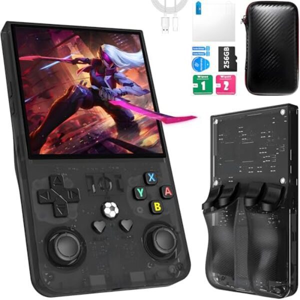 R36MAX Retro Handheld Spielkonsole, 256 G über 40.000 Spiele, 4-Zoll-IPS Retro Konsole, Linux-System, 4000-mAh-Akku, Unterstützt Mehrere Emulatoren,Tragbare Mini-Arcade(Schwarz)
