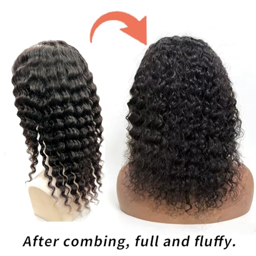 XSY Stirnband-Perücke, Echthaar, tiefe Wellen, 40,6 cm, klebefrei, ohne Lace-Front, Echthaar, für schwarze Frauen, 150% Dichte, lockiges Haar, natürliche Farbe – Bild 6