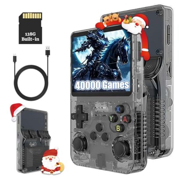 KINMRIS R36S Retro Handheld Spielkonsole, Retro Konsole 3,5-Zoll-IPS-Bildschirm, 128 G über 40.000 Spiele, tragbare Spielkonsole für Kinder und Erwachsene, unterstützt mehrere Emulatoren (Schwarz)