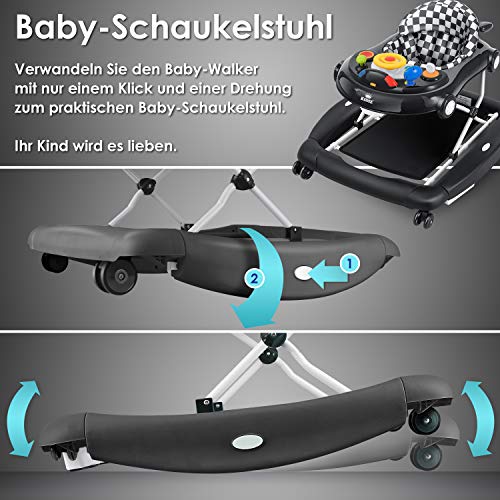 KIDIZ® 4in1 Lauflernhilfe Babywalker Spiel- und Lauflernwagen Gehfrei - Schaukelfunktion Babywippe mit Rollen, Licht, Musik,Spielecenter Esstisch Laufstuhl Laufhilfe babys ab 6 Monaten Klappbar – Bild 4