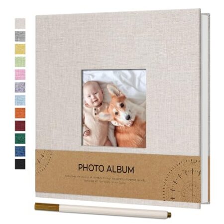 Vienrose Fotoalbum Selbstklebend Einkleben 10x15 Klein Leinen Photo Album mit 40 Weißen Seiten, Hochzeit Jahrestag Geburtstag Fotoalben mit Einem Kugelschreiber, 17x18cm, Beige ...