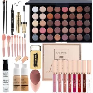 All in One Make-up-Set für Damen, 40 Farben, Lidschatten, Lipgloss, Mascara, Eyeliner-Stempel und Augenbrauenseife, Schwamm