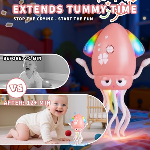 Daioller Tanzender Oktopus-Babyspielzeug, 2 Stück Kleinkind-Bauchzeit-Spielzeug, USB-aufladbar, Hindernisvermeidung, Musik & Licht Oktopus-Spielzeug für Kleinkinder von 6–12, 12–18 und ab 36 Monaten – Bild 3