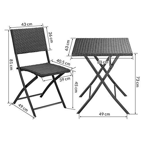 Casaria® Polyrattan Balkonmöbel 3 TLG. Klappbar Platzsparend 2 Personen Wetterfest Balkon Terrasse Bistro Garten Möbel Sitzgruppe Essgruppe Garnitur Set – Bild 4