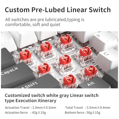 AJAZZ AK820 Mechanical Keyboard, 75% Hot Swappable Wired Keyboard with Volume Control Knob, PBT Keycaps, Five-Layer Sound Insulation Pad, 82-Key Gaming Keyboard, Grey White – Bild 4