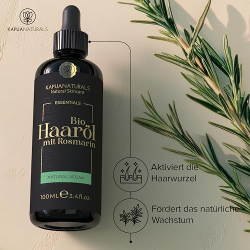BIO Rosmarinöl Haare 100 ml • Hochdosiert mit Hyaluronsäure & Biotin – Fördert Haarwachstum & verlangsamt Haarausfall – Rosmarinöl & Rizinusöl – Haarserum – Haaröl Rosmarin – Rosemary Oil Hair Growth – Bild 5