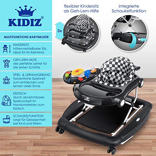 KIDIZ® 4in1 Lauflernhilfe Babywalker Spiel- und Lauflernwagen Gehfrei - Schaukelfunktion Babywippe mit Rollen, Licht, Musik,Spielecenter Esstisch Laufstuhl Laufhilfe babys ab 6 Monaten Klappbar – Bild 3