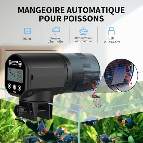 Futterautomat Aquarium Automat Futterspender: USB Wiederaufladbar Fischfutterautomat Automatischer für Aquarium Fischtank - 200ml Schlau Futterfütterung Timer-Spender für Flocke Pellet Urlaub Arbeit – Bild 3