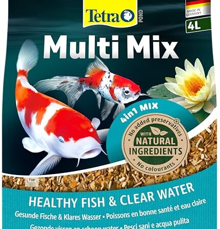 Tetra Pond Multi Mix - Fischfutter für gemischten Besatz im Teich, enthält vier verschiedenen Futtersorten (Flockenfutter, Futtersticks, Gammarus, Wafer), 4 L Beutel - Produktbild