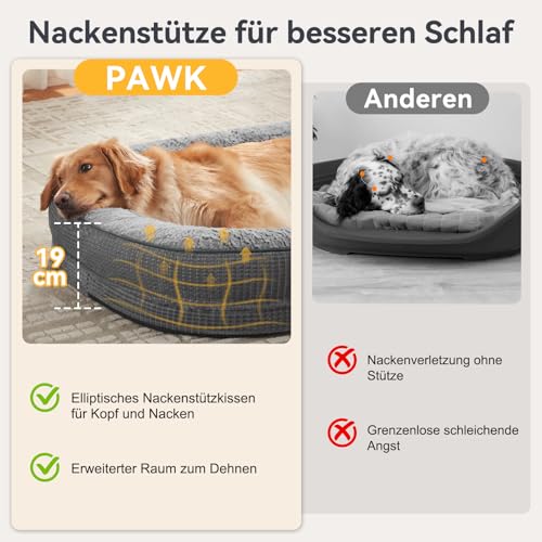 Pawk Orthopädisches Hundebett Grosse Hunde, Vierseitiges Nackenrolle Kissen Hundebett Orthopädisch, Memory Foam Hundekorb XL Wasserdicht rutschfest, Hundebetten Abnehmbar und Waschbar – Bild 4