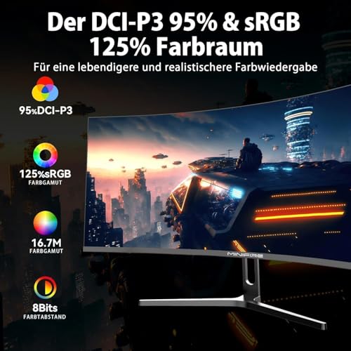 Minifire Gaming Curved Monitor 32 Zoll 180Hz, 2K WQHD(2560 x 1440), 1500R,1ms(MPRT), AMD FreeSync, sRGB 125%, VESA,2xHDMI 2.0 / 2xDP (180Hz), Augenpflege - MFG32C3Q – Bild 5