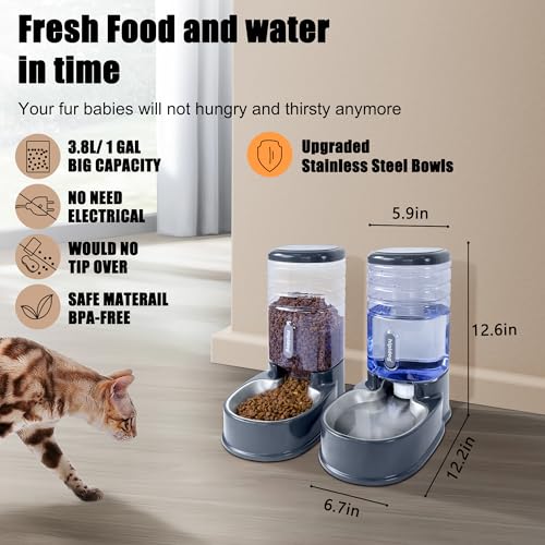 Automatischer Futterspender für kleine und mittelgroße Haustiere, 3,8 l, Reisefutterspender und Wasserspender für Hunde, Katzen, Haustiere (Gray) – Bild 3