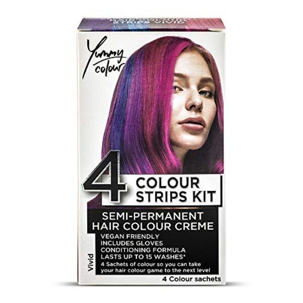 Stargazer Products Semi-permanentes Haarfärbemittel-Streifen-Kit in 4 Farbtönen „Yummy Colour“ – Lebendig, 40 ml