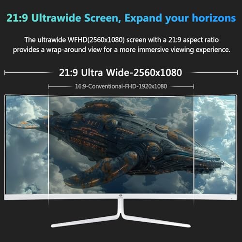 Z-Edge 30 Zoll Ultrawide Curved Gaming Monitor 200Hz (DP) 165Hz (HDMI) 1ms MPRT, 2560x1080 VA Panel, 21:9 R1500 Curved Bildschirm, 99% sRGB, 300cd/m² Helligkeit, FreeSync, HDMI & DisplayPort, Weiß – Bild 5