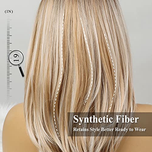 HAIRCUBE Lange Blonde Perücken für Frauen Kunsthaar Perücke mit Fransen Ombre Farbe mit Dunklen Wurzeln – Bild 5