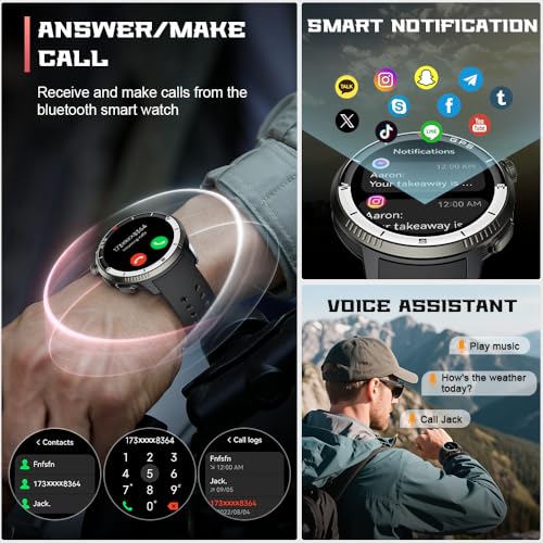 Motast Militär Smartwatch Herren,Präzise GPS,15 Tage Akku, Fitness Tracker mit 175 Plus Sportmodi, 5ATM Wasserdicht Fitnessuhr mit Schlafmonitor für iOS/Android – Bild 4