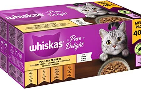 Whiskas 1+ Katzennassfutter Ragout Geflügel Auswahl in Gelee, 40x85g (1 Packung) – Hochwertiges Nassfutter für ausgewachsene Katzen in 40 Portionsbeuteln - Produktbild