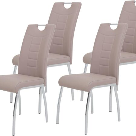 Hela Tische, 4er Set Esszimmerstuhl Susi, Bezug Kunstleder Cappuccino, Griffmulde, Metallgestell Chrom, 43 x 61 x 98 cm - Produktbild