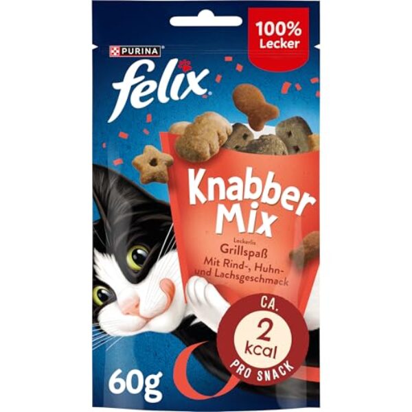 FELIX KnabberMix Grillspaß Katzensnack, Knusper-Leckerlie mit 3 Geschmacksrichtungen, 8er Pack (8 x 60g)