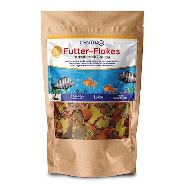Centra24 Premium Fischfutter 1L, Futter-Flakes, Flocken – Hauptfuttermittel für alle Zierfische mit Vitaminen ohne Konservierungsstoffe, Aquarium, Süßwasserfisch