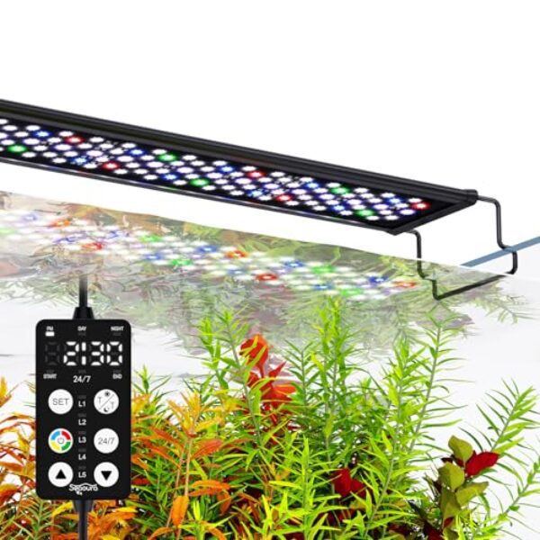 SEAOURA Aquarium Licht mit Timer, Vollspektrum LED Pflanzen Wachstums Leuchten mit Stromausfall Gedächtnis, 8 Farb Optionen, 20 Helligkeits, Verstellbare Beleuchtung für Süßwasser Aquarien (60-75cm)